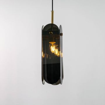 Minimalist Arch Grey Glass Pendant Light Light On White Background