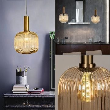 Nordic Style Ribbed Glass Pendant Light Collage