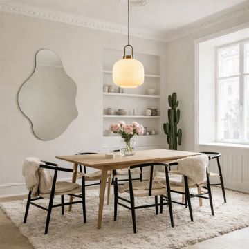 white round glass shade gold metal pendant light main lifestyle