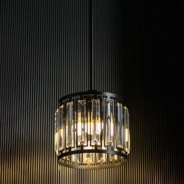 Modern Style Black Metal   Glass Hanging Pendant Light Light On Black Background