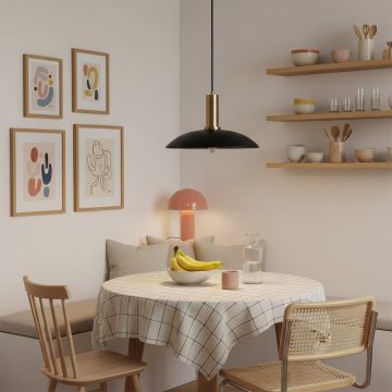 barn style black gold metal hanging lamp main lifestyle