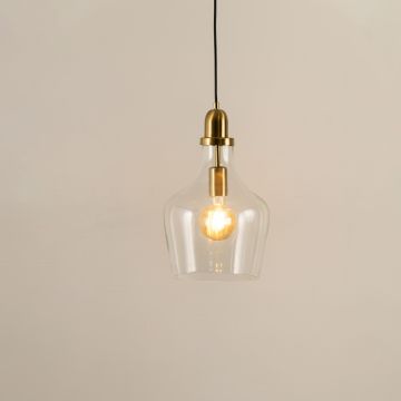 Plain Clear Glass Hanging Pendant Light Light On White Background