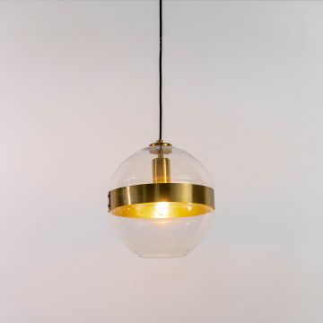 Glass Globe Gold Metal Hanging Pendant Light Light On White Background