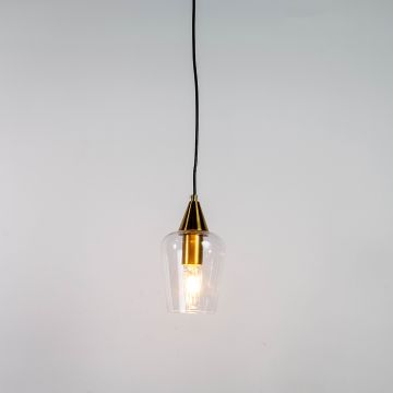 Clear Gold Glass & Metal Pendant Light Light On White Background