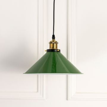Industrial Green Enamel Pendant Light Light Off White Background