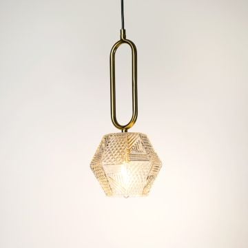 LUENA Brass Crystal Pendant Lamp Light On White Background