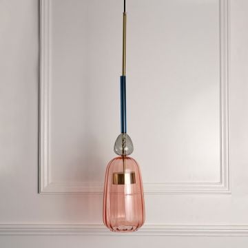 Candy Color Modern Pendant Light Brass   Red   Blue   Smoky Light Off White Background