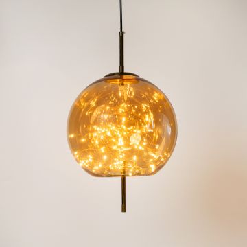 Amber Glass Hanging Lamp Dome Light On White Background
