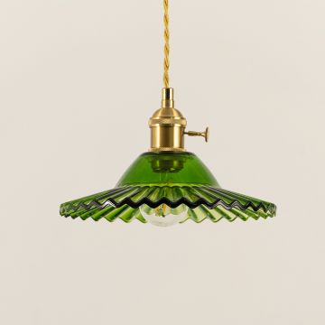 Ribbed Floral Glass Pendant Light Green Closeup