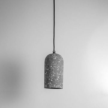 Terrazzo Cement Pendant Light - Black & Dark Grey Light Off White Background