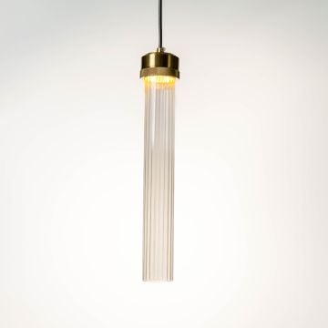 Tube Pendant Light Brass   Glass Light On White Background