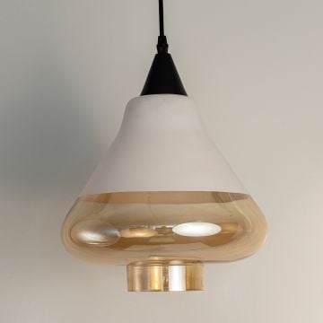 Kubica Modern White Amber Hanging Lamp Light Off White Background
