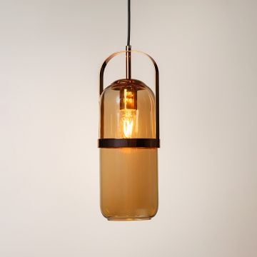 Romi Drop Hanging Light Amber Light On White Background