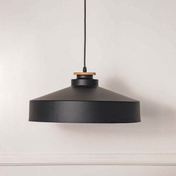 European Round Pendant Lamp - Black Light Off White Background