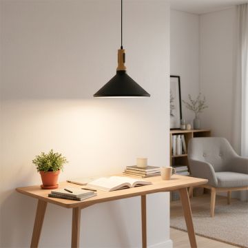 olov wood top scandinavian style pendant light black wood main lifestyle