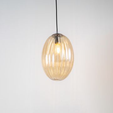 Glass Pendant Light Oval   Amber Light On White Background