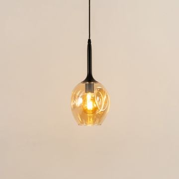 Dimple Glass Pendant Light Amber Light On White Background