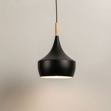 Wood Tip Pendant Lamp Dome   Black Light On White Background