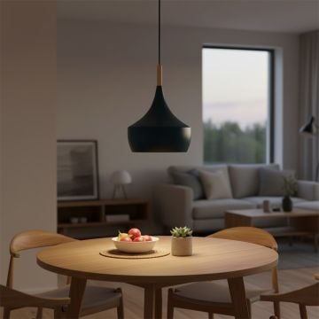 wood tip pendant lamp dome blue main lifestyle