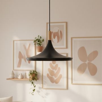 wood tip pendant lamp round black main lifestyle