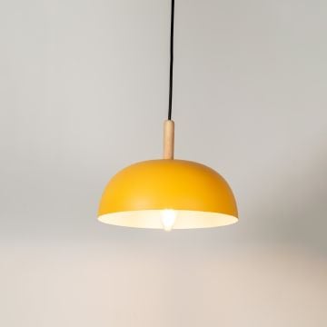 Color Pop Dome Pendant Lamp Yellow Light On White Background