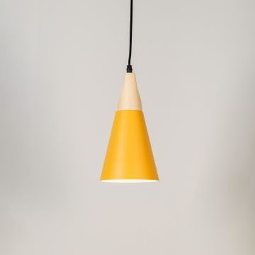 Triangular Cone Pendant Lamp Yellow Light On White Background