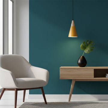 triangular cone pendant lamp yellow main lifestyle