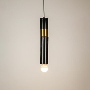 Trapezoid Marble Hanging Light Black   GoldLight On White Background