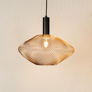 Parachute Mesh Pendant Light GoldLight On White Background