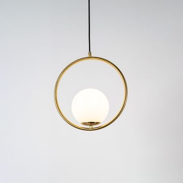 Frosted Glass Pendant Light Gold Light On White Background