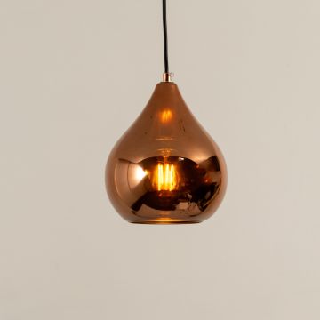 Droplet Single Pendant Light Rose Gold Light On White Background