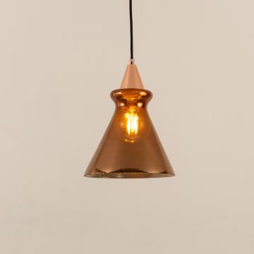 Smithfield Metal Pendant Light Rose Gold Light On White Background