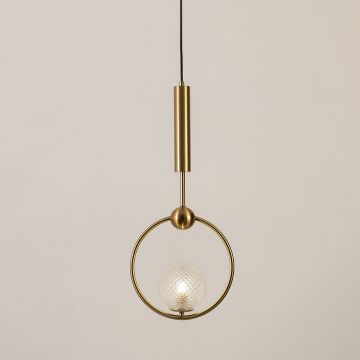 Platone Globular Hanging Light Gold light on white background