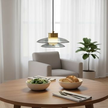 tiered disc glass hanging light chrome main lifestyle