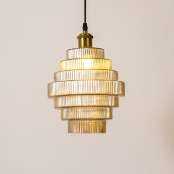 Wave Glass Pendant Lamp Amber Light on White Background