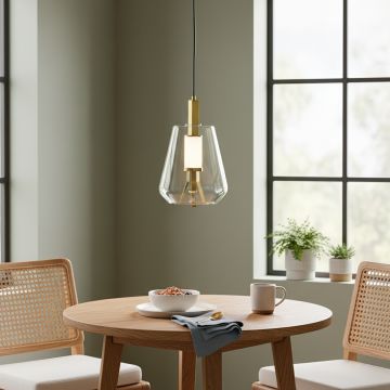 deco faceted led bell pendant light transparent main lifestyle