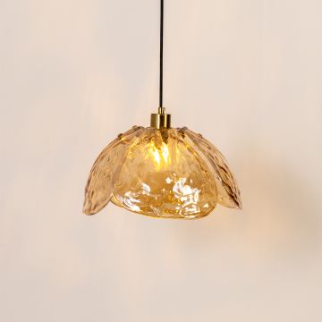 Rose Glass Pendant Light Amber Light on White Background