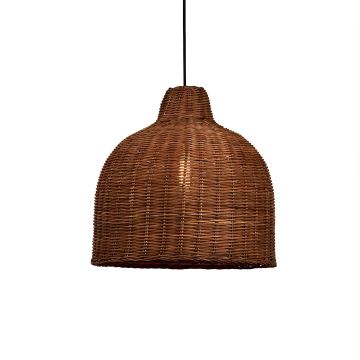 Wicker Bamboo Hanging Lamp Brown Light On White Background
