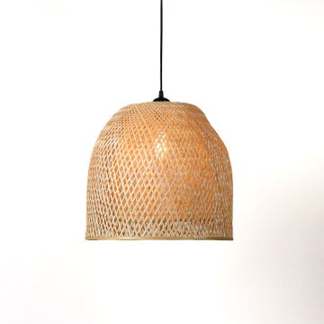 Doppio Grid Bamboo Pendant Light Light On White Background