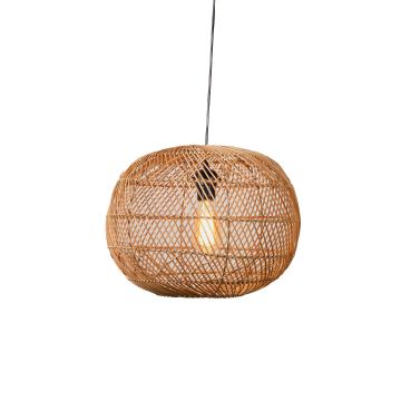 Orbicular Rattan Hanging Lamp Light On White Background