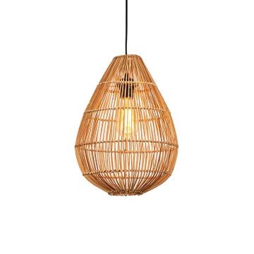 Beehive Rattan Pendant Light Light On White Background