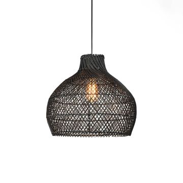 Bowl Rattan Hanging Lamp Light On White Background