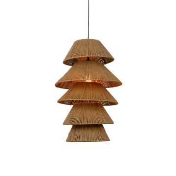 Multi Tier Jute Pendant Lamp Light On White Background