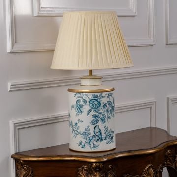 Indigo Chintz Metal Table Lamp - Off White Pleated Lamp shade