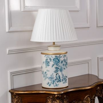 Indigo Chintz Metal Table Lamp - White Pleated Lamp shade