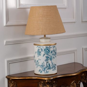 Indigo Chintz Metal Table Lamp - Beige Linen Lamp shade