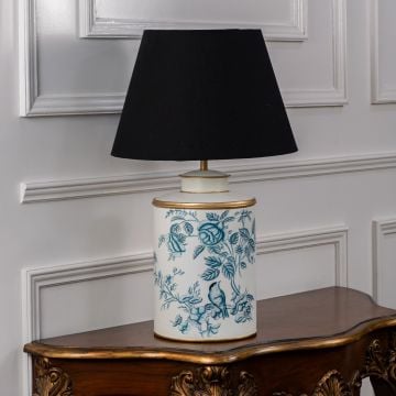 Indigo Chintz Metal Table Lamp - Black Linen Lamp shade