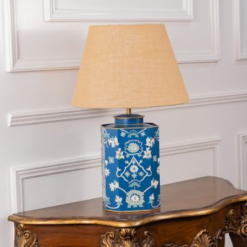 Neelavali Metal Table Lamp - Beige Linen Lamp shade