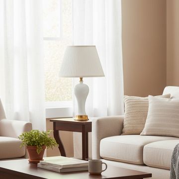 istoria white ceramic table lamp with white shade main lifestyle