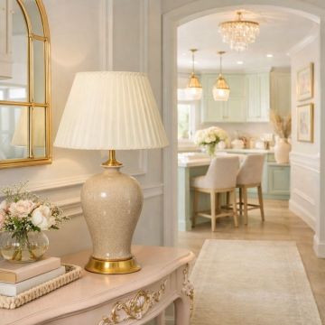 cinnamon glossy cream ceramic table lamp main lifestyle